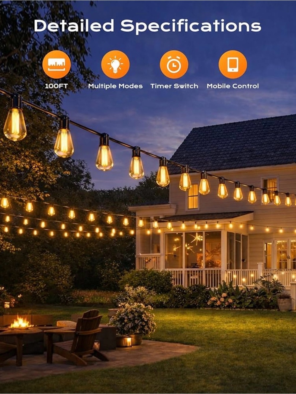 Outdoor Warm White String Lights - Edison Bulb Patio Garland